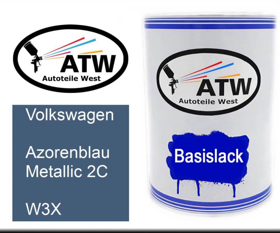 Volkswagen, Azorenblau Metallic 2C, W3X: 500ml Lackdose, von ATW Autoteile West.